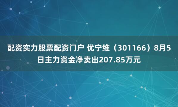 配资实力股票配资门户 优宁维（301166）8月5日主力资金净卖出207.85万元